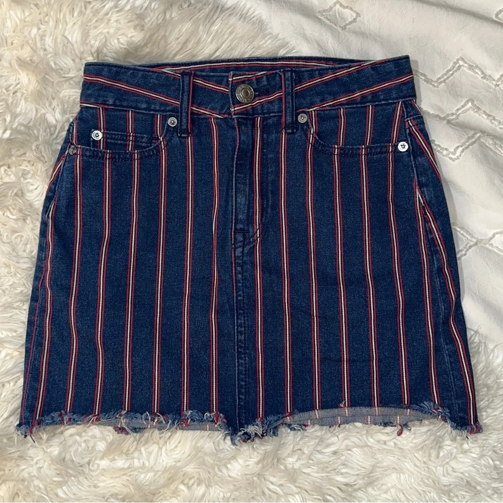 American Eagle | Super Stretch High Rise Striped Denim Mini Skirt